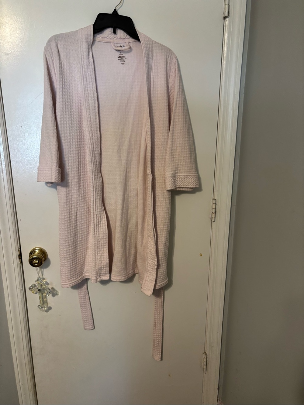 croft & barrow light pink waffle-knit robe cardigan with tie